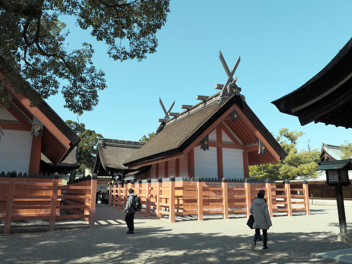 Main shrine buildings of Sumiyoshi Taisha in Osaka.